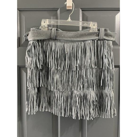 Nylon Apparel Rhinestone Fringe Mini Skort Skirt Gray Blue 1XL Taylor Festival - Picture 5 of 9